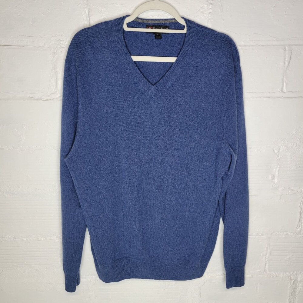 Daniel Bishop Men's Large Pullover Cashmere Sweater V Neck Blue